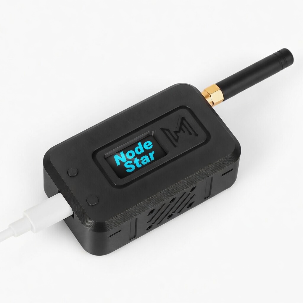 NS-100 Home Node — black Meshtastic mesh radio node with antenna