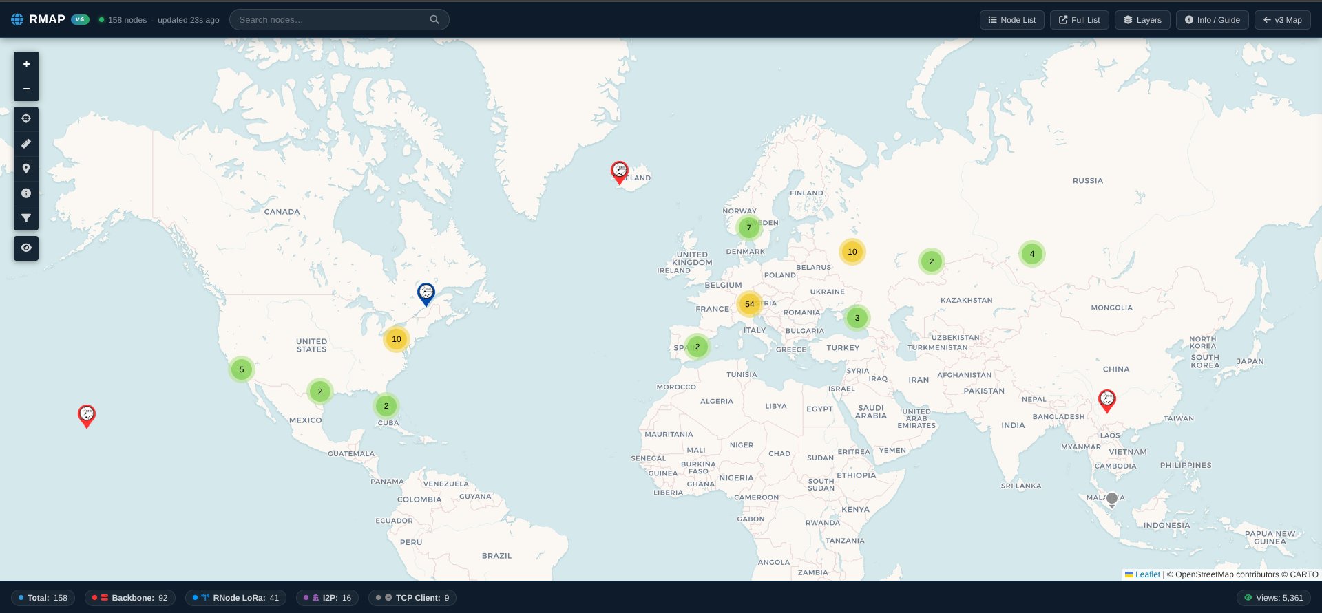 RMAP v4 — Reticulum worldwide node map